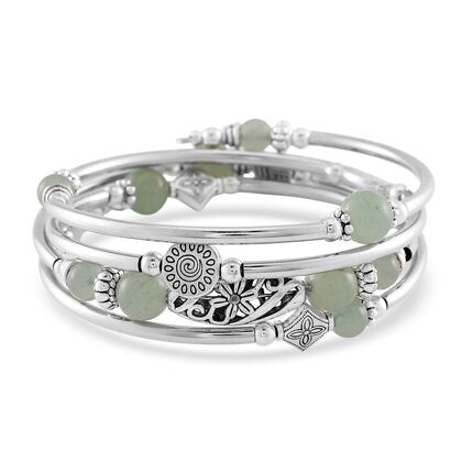 Gr&uuml;ner Aventurin Armband, Flexibles (ca. 16.5 - 18 cm) Schwarz oxidiert ca. 40.00 ct