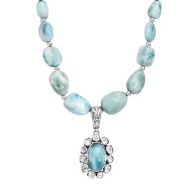 D’joy AA Larimar und Labor Polki Diamant Anhänger mit 45cm Kette - 136,27 ct.