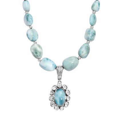 D'Joy AA Larimar und Labor Polki Diamant Halskette ca. 45 cm 925 Silber rhodiniert ca. 136.27 ct