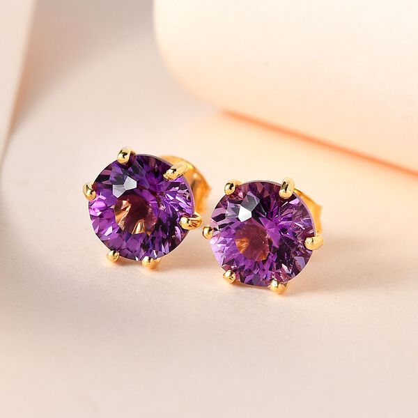 120 Facetten Lusaka Amethyst Ohrringe, 925 Silber Gelbgold Vermeil ca. 4.15 ct image number 2