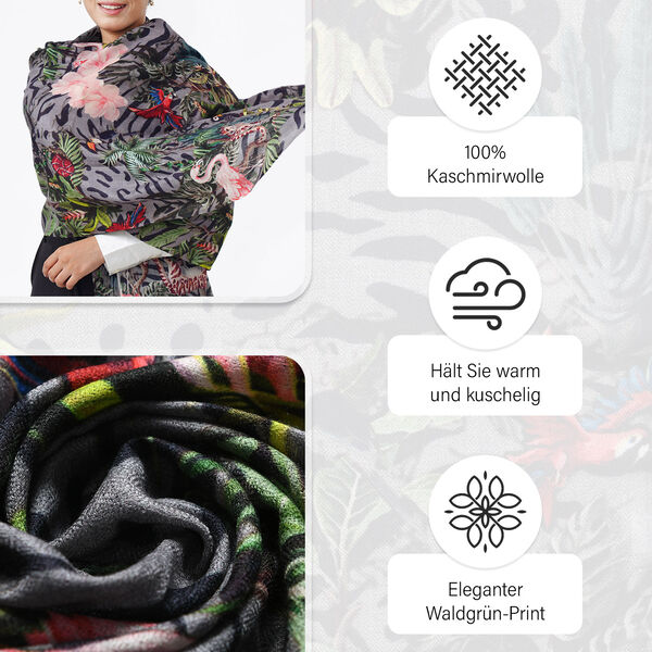 LA MAREY Schal aus 100% Premium-Kaschmir mit Digitaldruck, 70x200cm, Tropical image number 4
