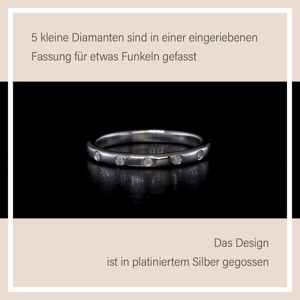 Schlichter, funkelnder Bandring in platiniertem Silber image number 10