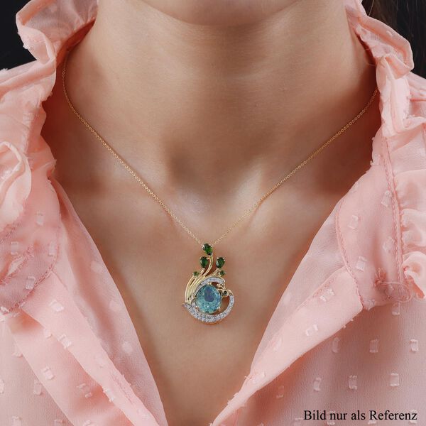 Pfau Triplett Quarz und nat&uuml;rlicher Chromdiopsid-Anh&auml;nger mit Kette, 925 Silber vergoldet ca. 5,79 ct image number 2