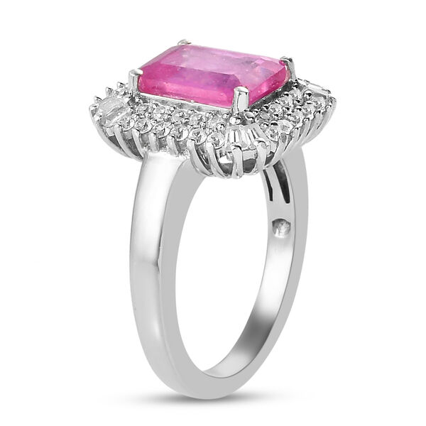 Ilakaka Rosa Saphir und Zirkon Halo-Ring, 925 Silber platiniert, 3,91 ct. image number 5