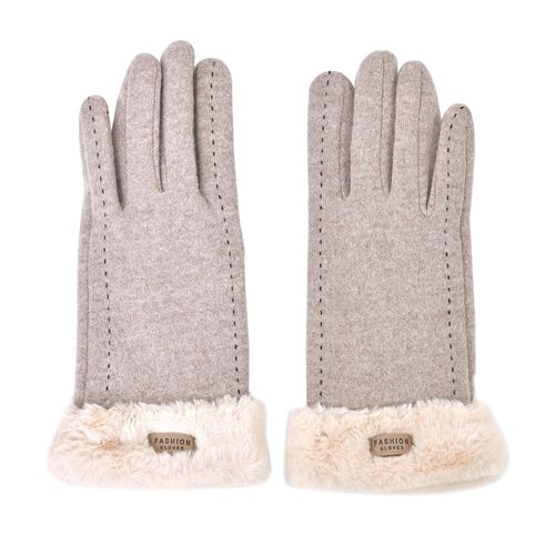 LA MAREY Handschuhe mit Kunstfell Bordüre, Beige image number 0