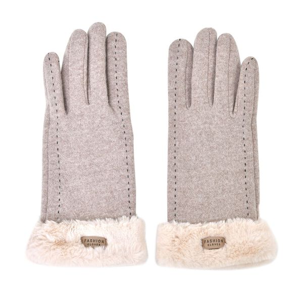 LA MAREY Handschuhe mit Kunstfell Bord&uuml;re, Beige