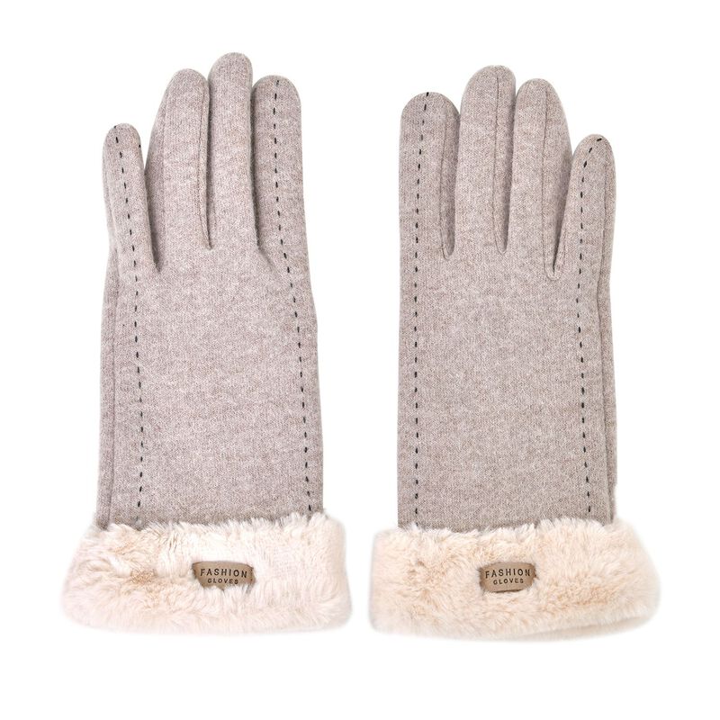LA MAREY Kaschmirwolle Handschuhe mit Kunstfell Bordüre image number 0