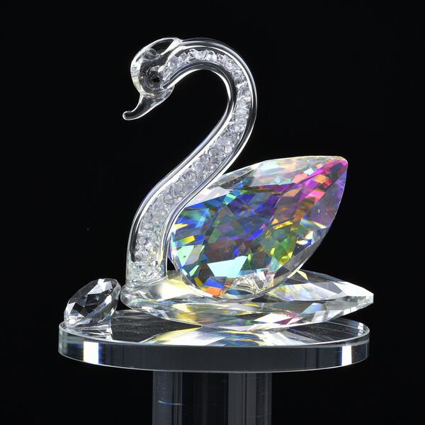 Dekorative Kristallglas-Schwanfigur auf quadratischem St&auml;nder, Gr&ouml;&szlig;e 11.5x11.5x8cm, Transparent