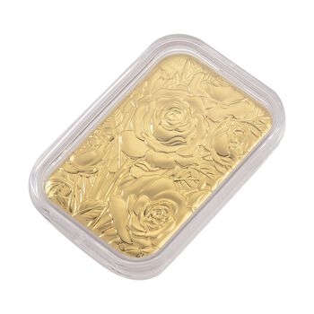 EXKLUSIVES GESCHENK 999er Goldbarren mit Rosen-Motiv, 10mg