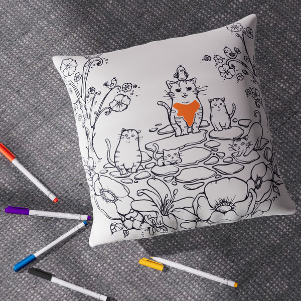 2er-Set DIY Malen: Kissenbezug mit 8 Wasserfarbstiften, Fisch und Katze image number 4