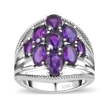 Afrikanischer Amethyst Ring, 316L Edelstahl (Gr&ouml;&szlig;e 19.00) ca. 3.59 ct