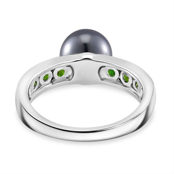 Tahiti Muschelkernperle, Natürlicher Chromdiopsid Ring 925 Silber platiniert (Größe 16.00) image number 4