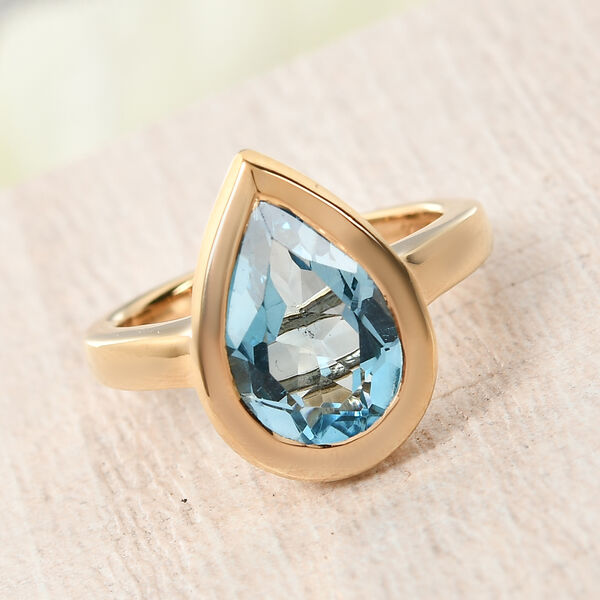 Schweizer Blautopas Solit&auml;r Ring 925 Silber vergoldet  ca. 3,50 ct image number 2