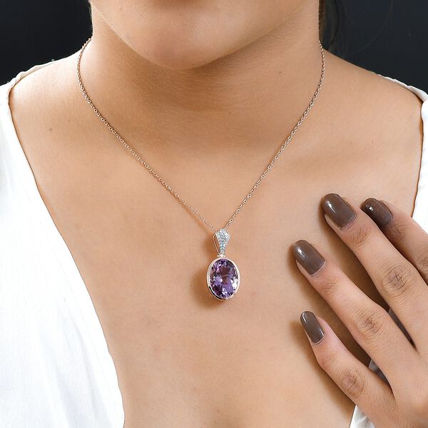 2er-Set, AA Rose De France Amethyst und Zirkon-Anh&auml;nger mit Kette - 11,87 ct. image number 2