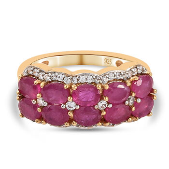 Afrikanischer Rubin (Fissure gef&uuml;llt) und wei&szlig;er Zirkon-Ring, 925 Silber vergoldet (Gr&ouml;&szlig;e 20.00) ca. 2,10 ct