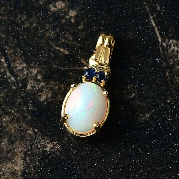 D'Joy AA Nat&uuml;rlicher, &auml;thiopischer Welo Opal, Blauer Saphir Anh&auml;nger 925 Silber vergoldet ca. 1.36 ct image number 2