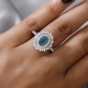 Grandidierit und Zirkon Ring 925 Silber platiniert  ca. 2,03 ct