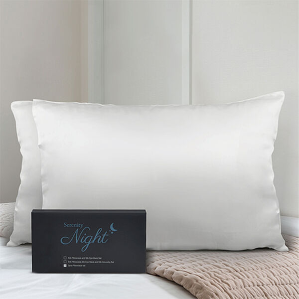 Serenity Night: 2er-Set Kissenbez&uuml;ge aus 100% Maulbeerseide, Gr&ouml;&szlig;e 40x80 cm, Elfenbeinfarben