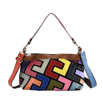 Chaos by Elsie Echtleder Crossbody mit RFID, Matt gepr&auml;gtes Multicolor Design, 32 x 12.5 x 22 cm, Mehrfarbig