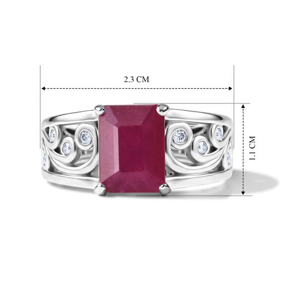 D'Joy Afrikanischer Rubin (Fissure gef&uuml;llt), Wei&szlig;er Zirkon Ring 925 Silber Rhodiniert (Gr&ouml;&szlig;e 18.00) ca. 3,39 ct image number 6