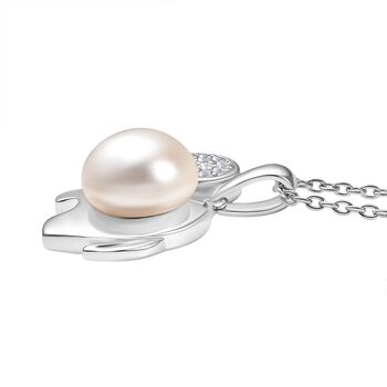 Wei&szlig;er S&uuml;&szlig;wasserperle und Zirkon Anh&auml;nger mit 50cm Kette