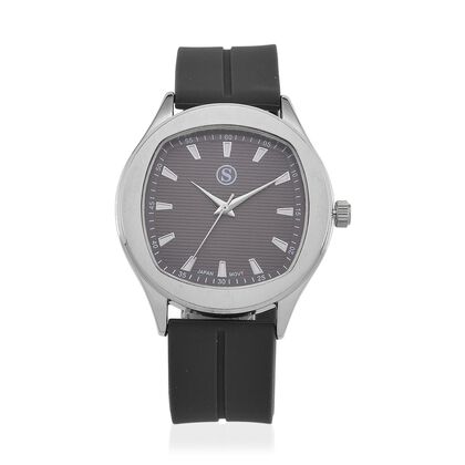 STRADA - Uhr mit japanischem Uhrwerk, silbernem Geh&auml;use und schwarzem Silikonarmband