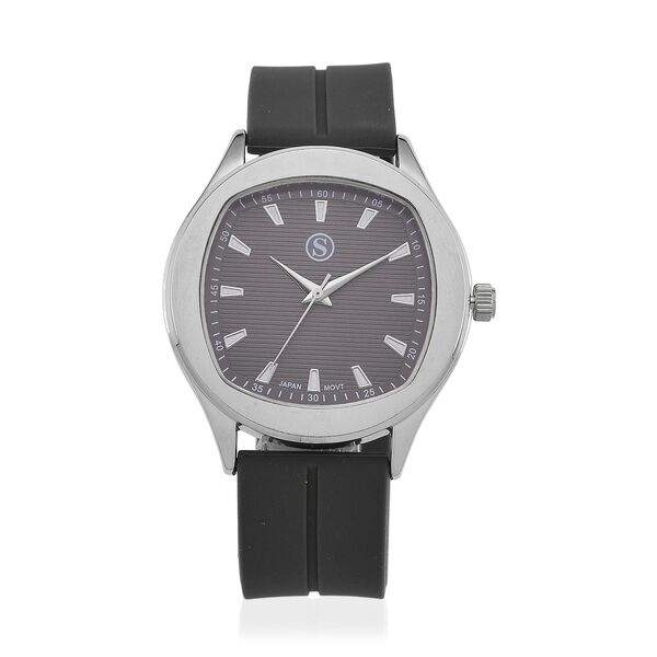 STRADA - Uhr mit japanischem Uhrwerk, silbernem Gehäuse und schwarzem Silikonarmband image number 0