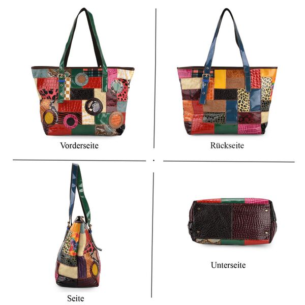 Chaos by Elsie Echtleder Handtasche mit RFID-Schutz, 31,5x15x31cm, Mehrfarbige Kroko-Pr&auml;gung mit Rautenmuster image number 4