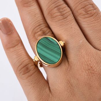 2-in-1 Malachit Siegel Ring und Anh&auml;nger im Wende-Design, Messing goldfarben, mit Edelstahlkette, (Gr&ouml;&szlig;e 20.00), ca. 23.07 ct