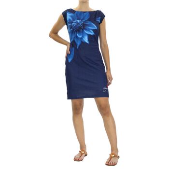 DESIGUAL, &Auml;rmelloses, k&ouml;rperbetontes Kleid mit blau Blumendruck, Schwarz, Gr&ouml;&szlig;e- 38