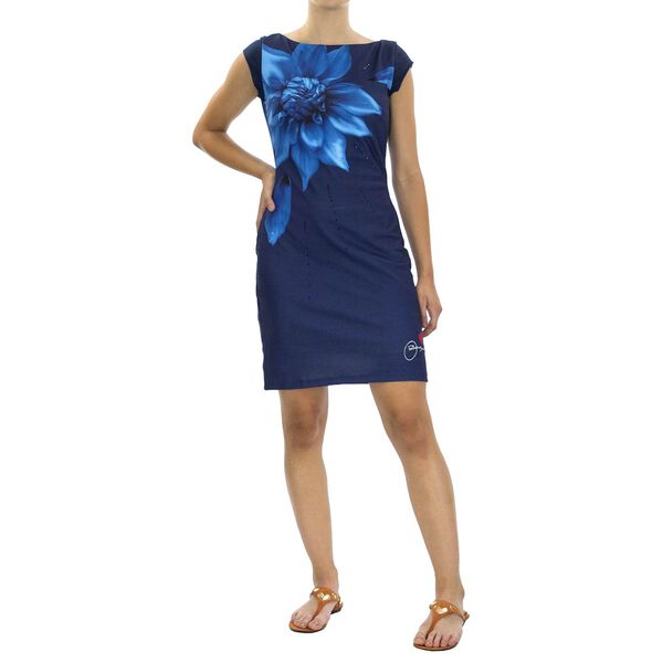DESIGUAL, &Auml;rmelloses, k&ouml;rperbetontes Kleid mit blau Blumendruck, Schwarz, Gr&ouml;&szlig;e- 38 image number 1