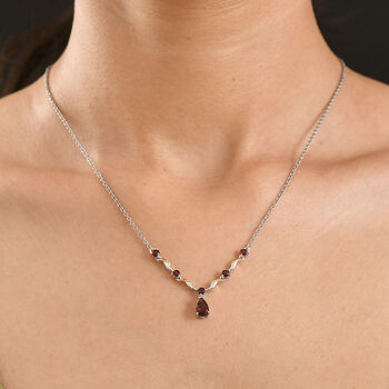 EVER TRUE Mosambik Granat Halskette ca. 50 cm Edelstahl Zweifarbige Beschichtung ca. 1,76 ct.