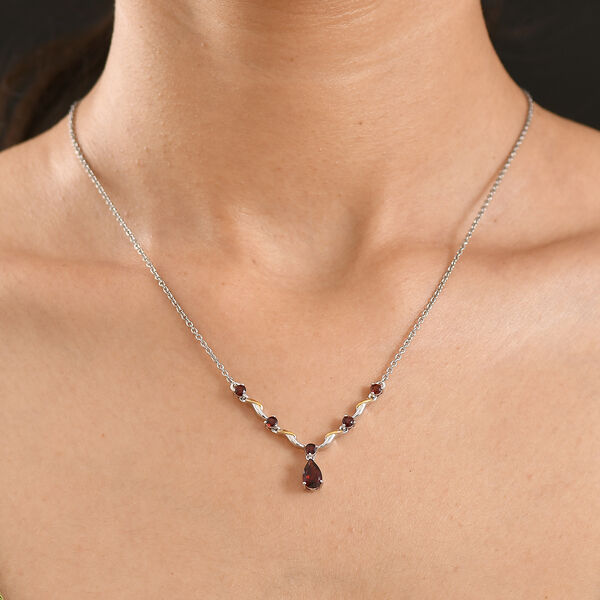 EVER TRUE Mosambik Granat Halskette ca. 50 cm Edelstahl Zweifarbige Beschichtung ca. 1,76 ct. image number 2