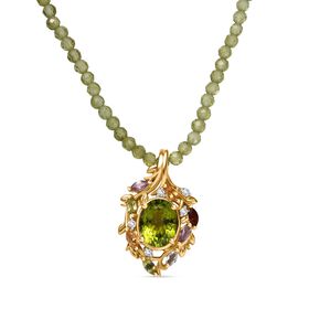 Peridot und Multi-Edelstein-Anhänger mit 45cm Kette - 23,84 ct.