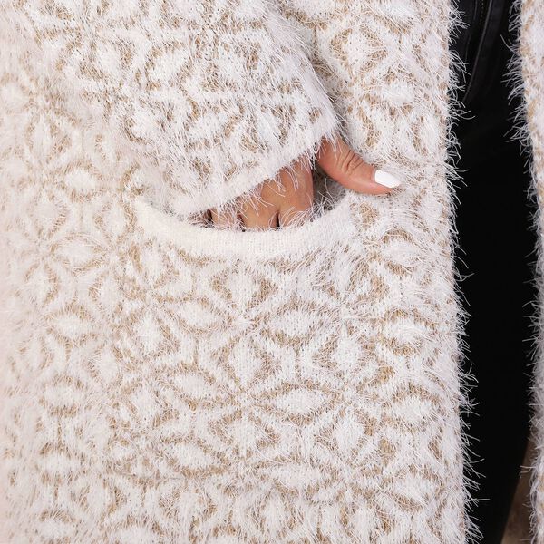 Langer Cardigan mit Taschen und Knopf, gestrickt, Einheitsgröße Rautenmuster, Khaki image number 4