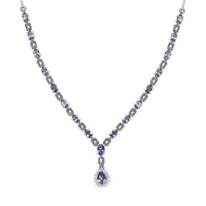 Tansanit Halskette ca. 45 cm 925 Silber platiniert ca. 5.02 ct
