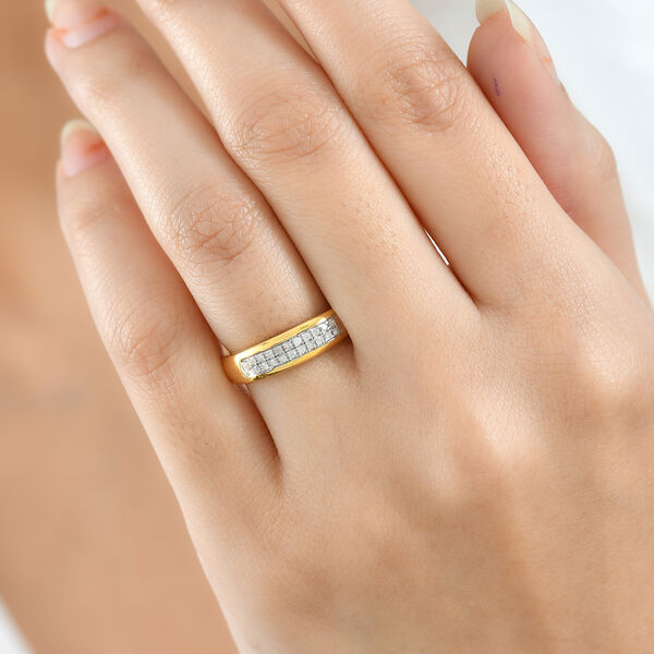 D'Joy Weißer Diamant Ring 925 Silber 750 Gelbgold Vermeil (Größe 20.00) ca. 0.10 ct image number 2