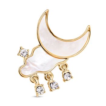 Wei&szlig;e Muschelkernperle, Wei&szlig;er Kristall Brosche, Mond