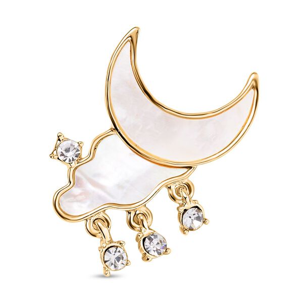 Wei&szlig;e Muschelkernperle, Wei&szlig;er Kristall Brosche, Mond