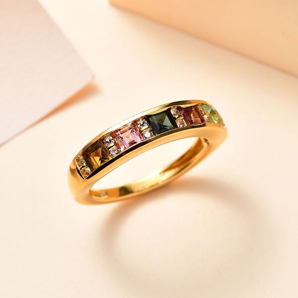 AA Mehrfarbiger-Turmalin, Weißer Zirkon Ring, 925 Silber, 750 Gelbgold Vermeil (Größe 19.00) ca. 0.95 ct image number 2