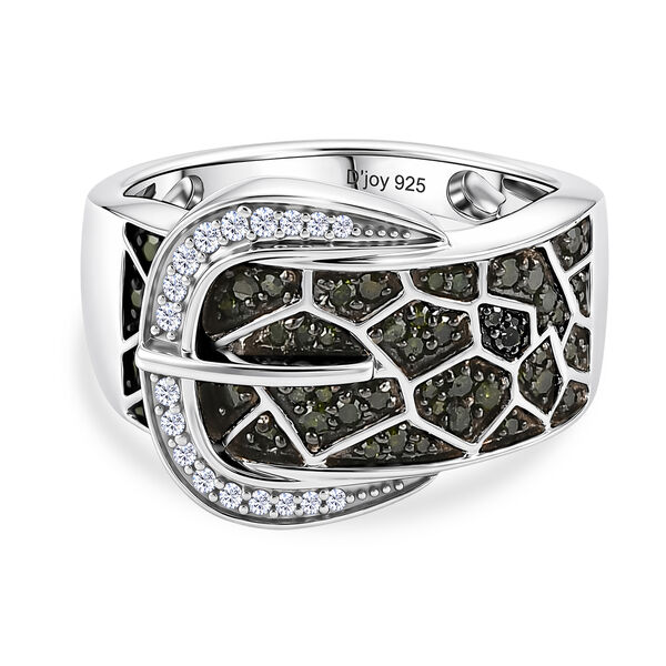 D'Joy Gr&uuml;ner Diamant Ring 925 Silber Rhodiniert (Gr&ouml;&szlig;e 21.00)