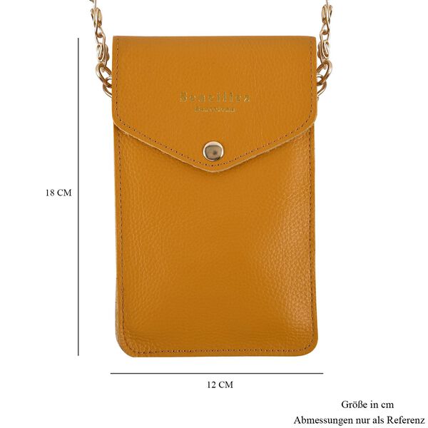 Sencillez - Handy Crossbody Tasche aus 100% echtem Leder mit Sichtfenster, 12x1x18cm, Senfgelb image number 7