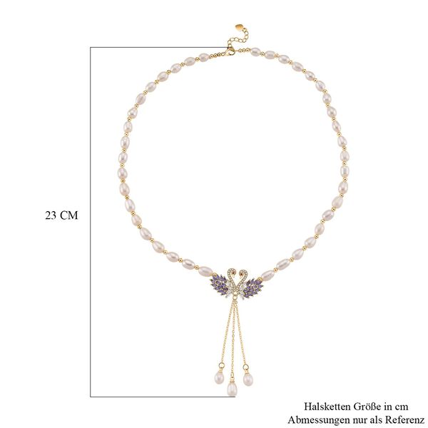 Wei&szlig;e S&uuml;&szlig;wasser Perle, Zirkonia Halskette, ca. 45cm + 2.5cm extender, Nickelfreies Messing gelb vergoldet image number 5