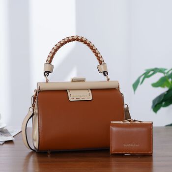"Life style Color:Beige with brown /Profile:Set of 2 PU Crossbody Bag with wallet wall(exterior): PU  Lining(interior): polyester Pockets(exterior):clasp-1,zipped-1; Pockets(interior):zipped-2,slid-1 Pockets(exterior):clasp-1 Pockets(interior):card slot-6