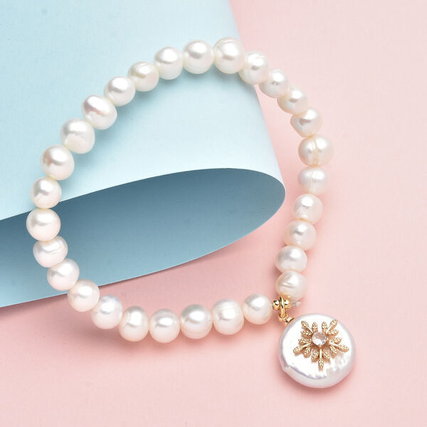 Barockperle und S&uuml;&szlig;wasserzuchtperlen Armband ca. 18 cm Messing image number 2