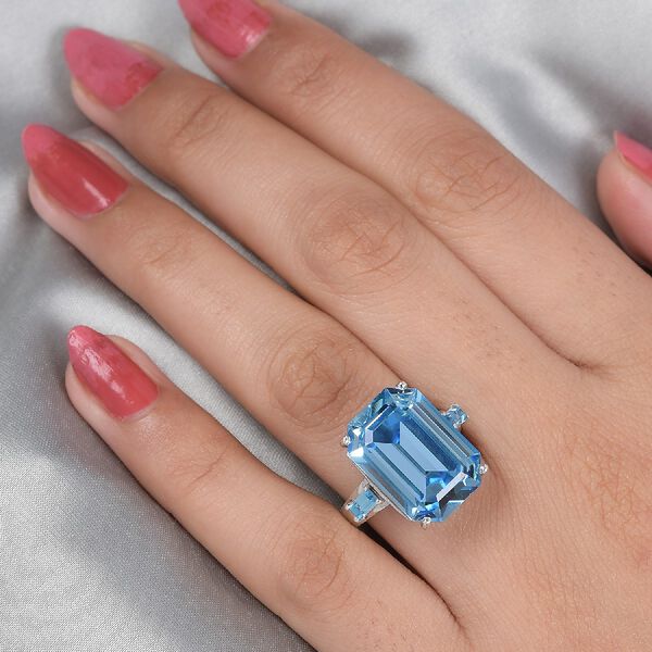 LUSTRO STELLA &Ouml;sterreichischer Aquamarin Kristall Ring 925 Silber Platin-&Uuml;berzug image number 3