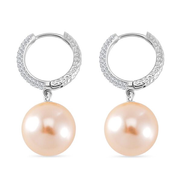 Weiße Zirkonia und Muschelkernperle Ohrhänger, 925 Silber rhodiniert image number 4