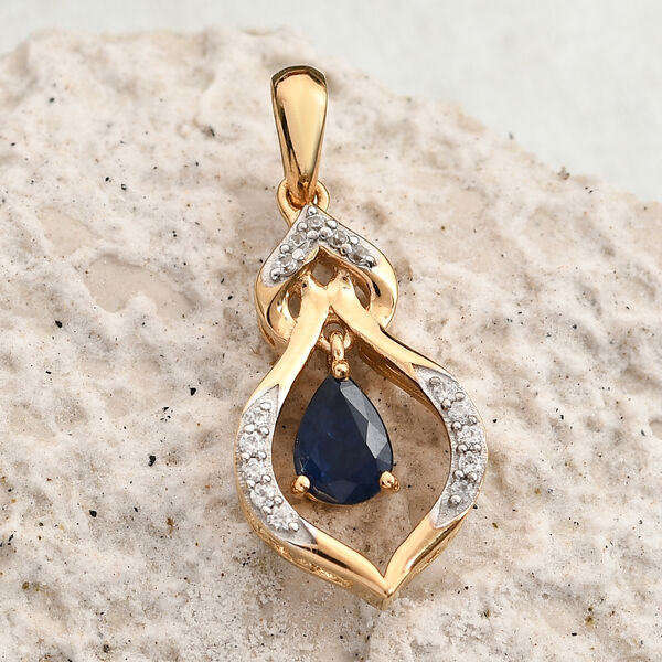 Blauer Saphir und Zirkon Anh&auml;nger 925 Silber vergoldet ca. 1,07 ct image number 3