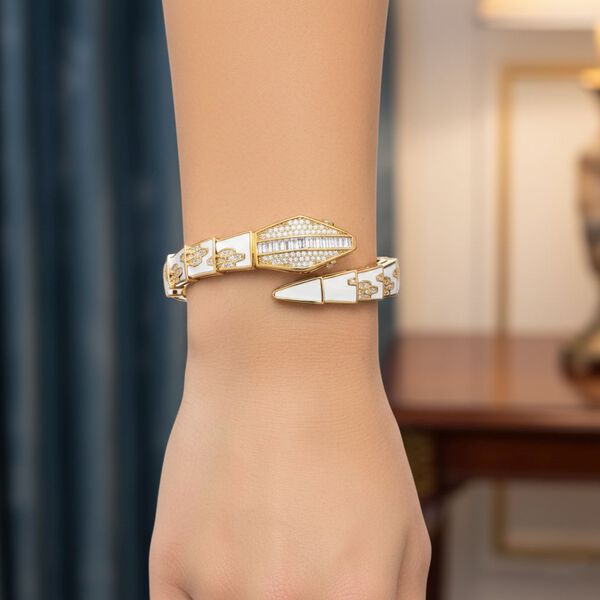 Weißer Zirkonia Armreif ca. 19 cm Nickelfreies Messing emailliert image number 2