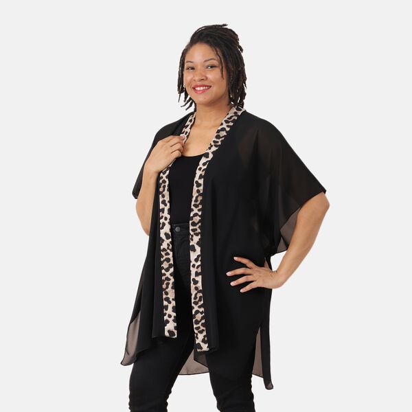 Kimono aus Chiffon mit Leoparden-Bordüre, Einheitsgröße, Schwarz  image number 3